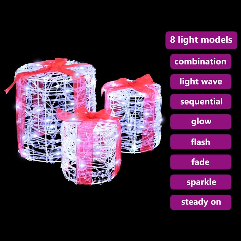 Caja de regalo decorativa Juego de 3 unidades de acrílico blanco frío con luces LED para Navidad festiva, elegante, duradero, versátil, ideal para salas de estar, oficinas, decoraciones