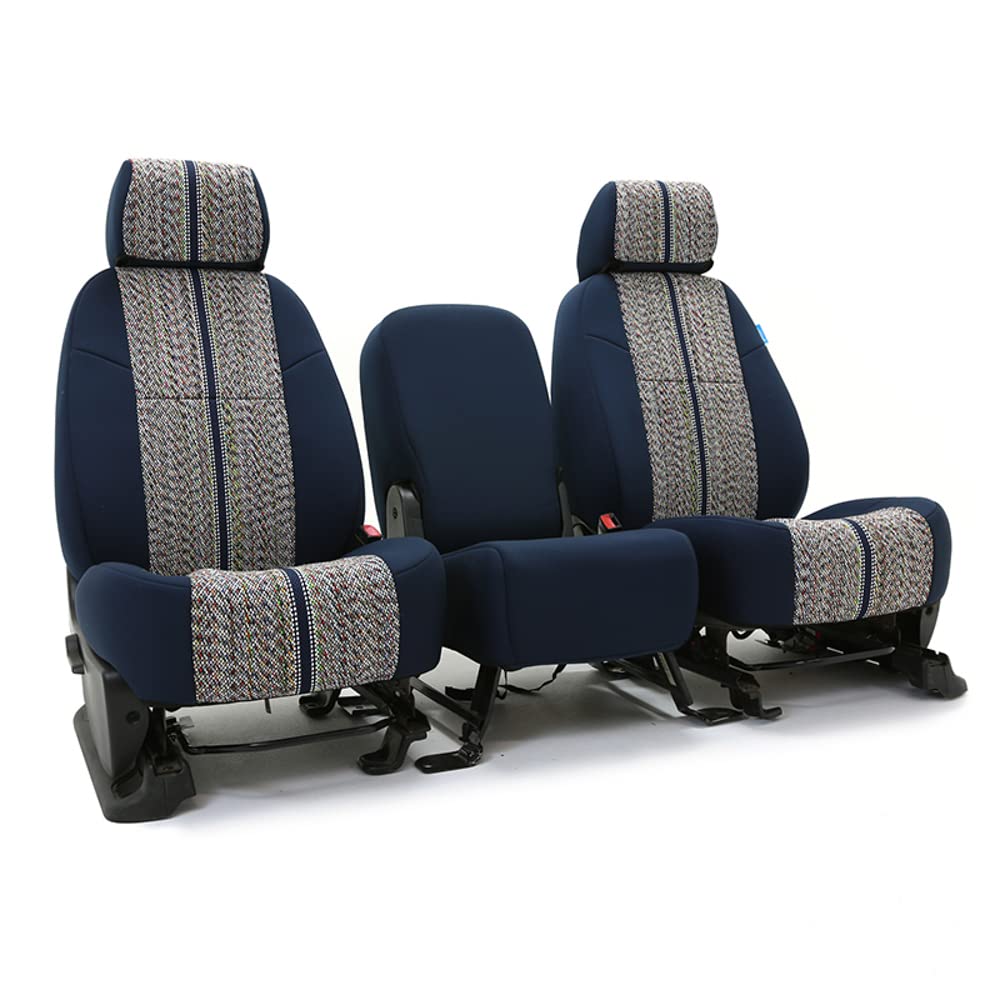 coverking custom fit seat cover designed for select toyota models: 1 row, saddleblanket neosupreme fabric, dark blue with navy blue sides
