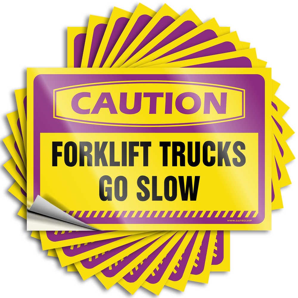 Car Window Stickers Caution Forklift Trucks Go Slow Stickers 10Pcs Mechanic Stickers Biker Helmet Stickers(6X9CM)