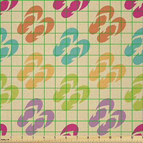 Image of Ambesonne Flip Flop Fabric by The Yard, Minimalist Style Repeating Pattern Pairs of Colorful Sandals Diagonal Arrangement, Microfiber Fabric for Arts and Crafts Textiles & Decor, 1 Yard, Orange