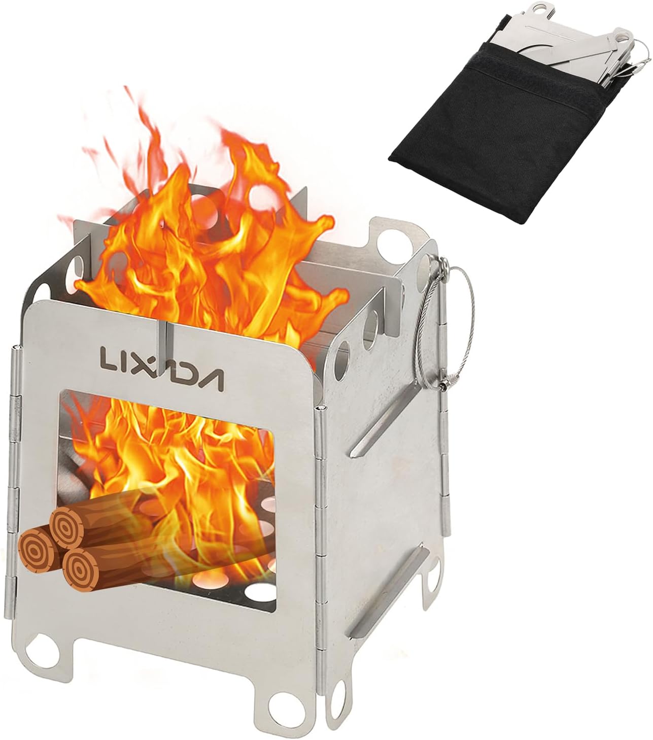 Lixada Portable Folding Camping Stove Lightweight Titanium Wood Stove for Outdoor Survival Cooking Picnic Hunting (Type1)