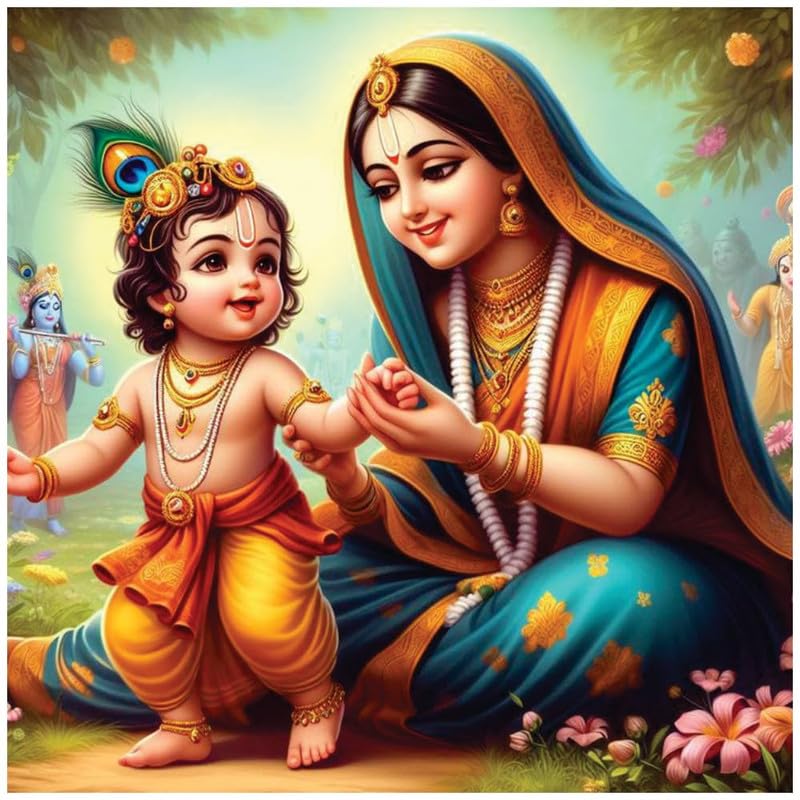 Image of British Terminal Cute little Bal Gopal Baby God Krishna| Kanha Ji | Laddu Lord Makhan Chor Painting Religious Poster for Pregnant Women for wall (matt thin vinyl,sticker,multicolor,unframed)| bj280