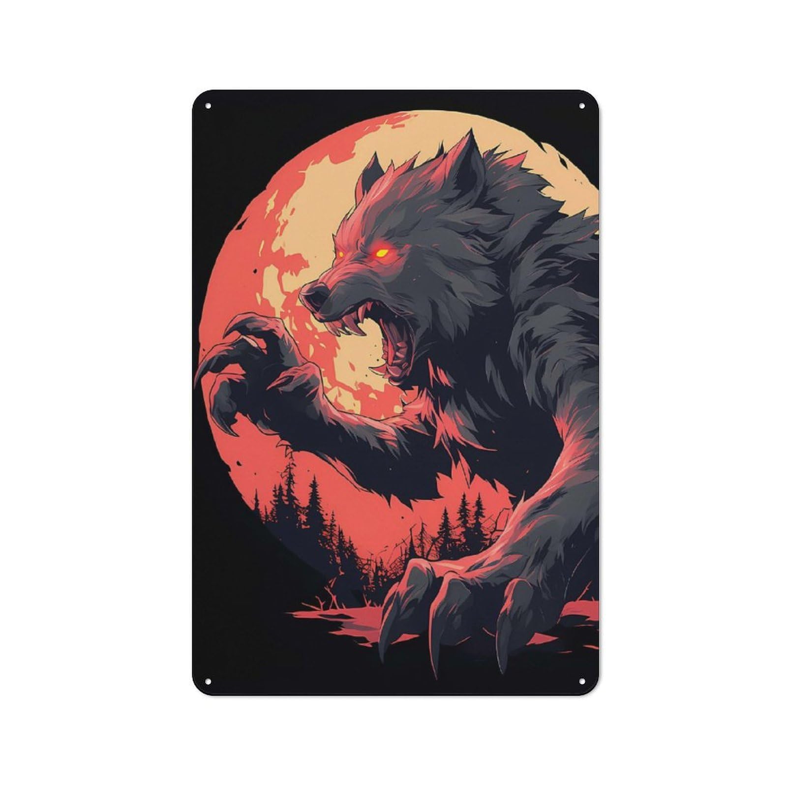 Junmoney Fearsome Werewolf Howling At The Moon Vintage Metal Plaque 30X20cm For Café Or Restaurant, A Decorative Gift For A Newly Furnished Café And Restaurant