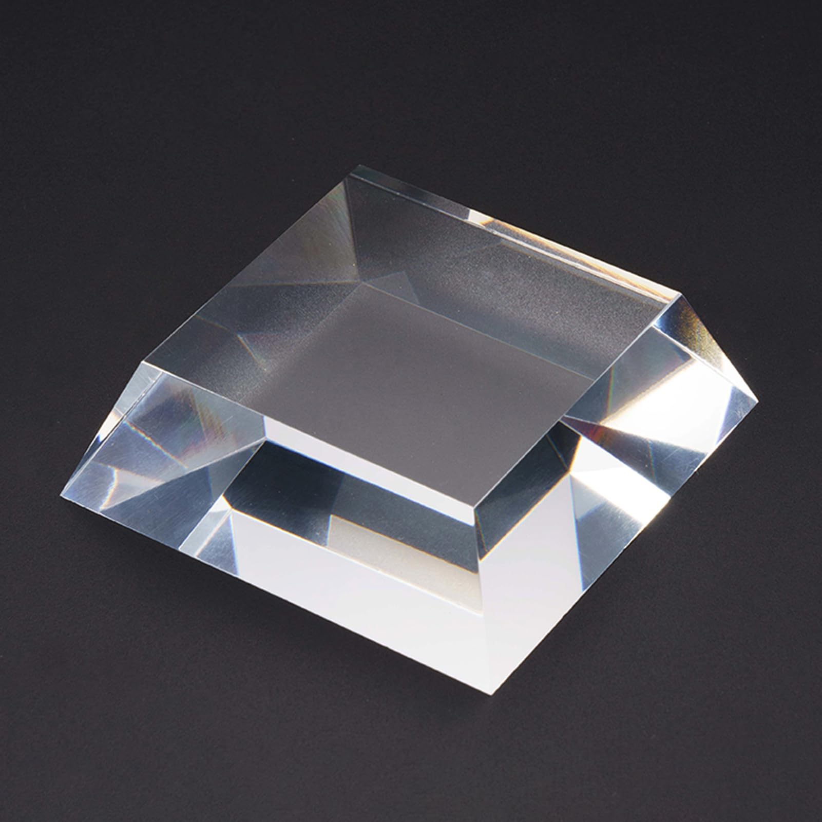 Espositore in Acrilico con Blocco Trapezoidale Smussato, Base Trasparente, Alzate Trasparenti, Cubo Solido, Spessore 2,5cm per Negozio, Galleria, Ufficio,20x20