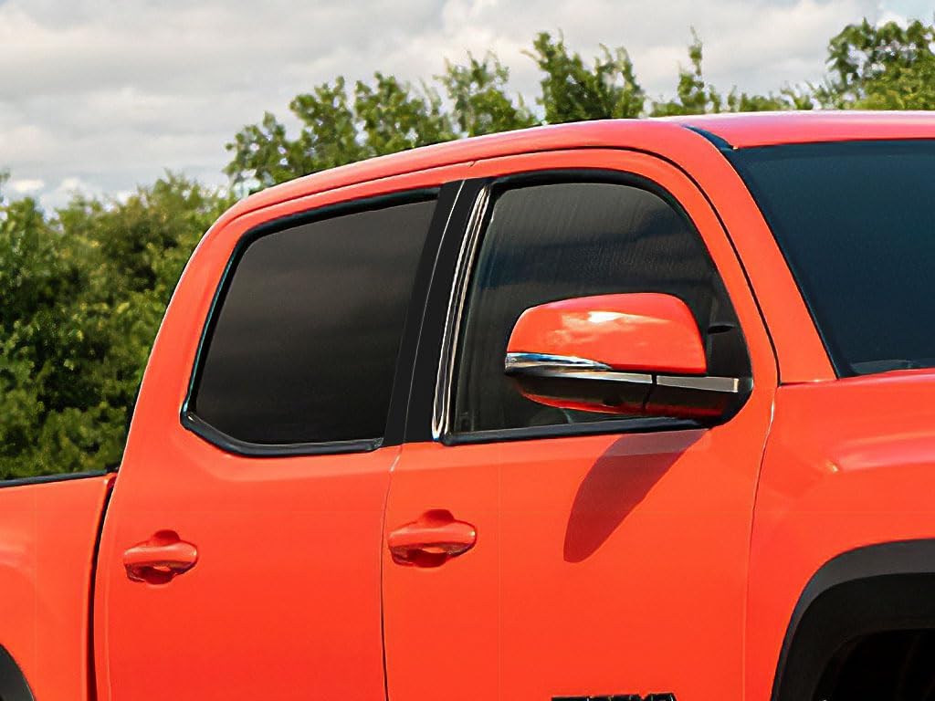Rvinyl Pillar Post Pre Cut Window Trim Kits in Gloss Black Compatible with Toyota Tacoma 2016-2023 Access/Extended Cab - Adhesive Backs