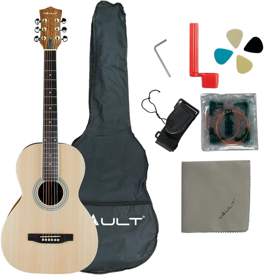 Vault PA36 Parlor Body Compact Acoustic Guitar with Standard Scale Length - Natural