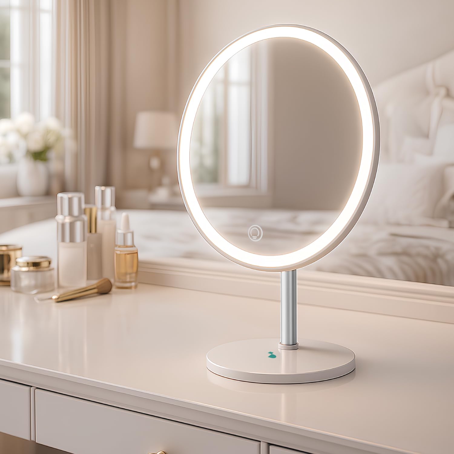 BEPER P302VIS051 LED Makeup Mirror with Dimmable Light, Make Up Mirror with 3 Light Modes, Touch, USB-C Rechargeable, 90° Tilt, Stable Base