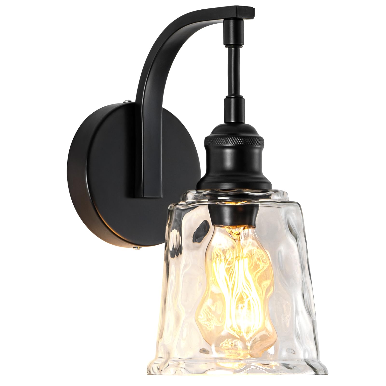 Photo 1 of Aleslsop Blck Wall Sconce, Modern Matte Black Sconces Wall Lighting, Vintage Glass Light Fixtures for Bathroom Vanity Mirror Living Room Bedroom Kitchen Hallway Stairway E26 Hardwire