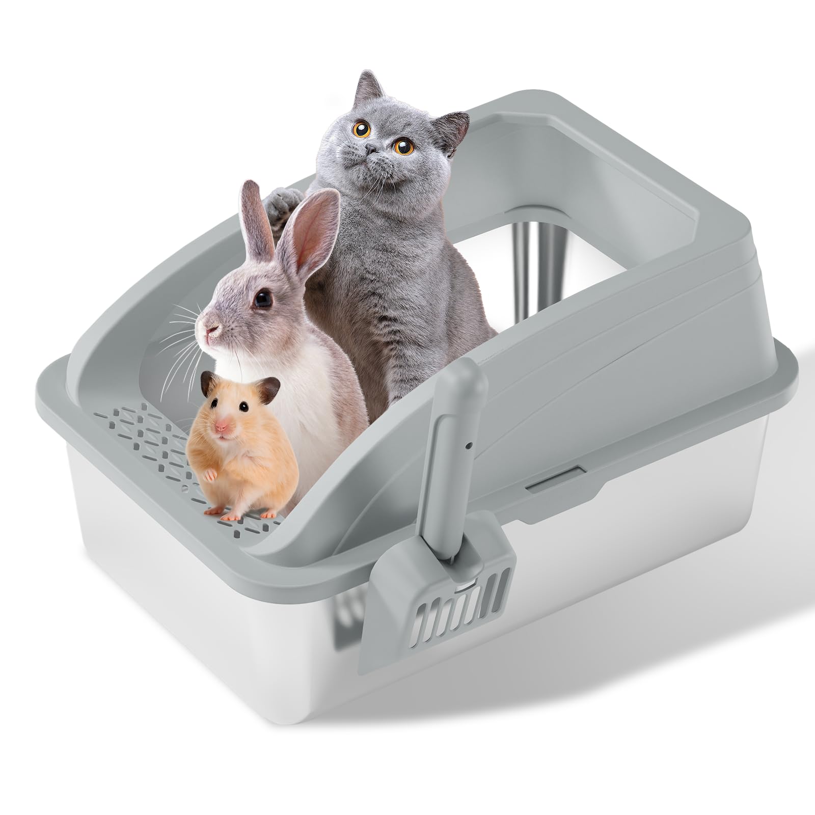 Photo 1 of Stainless Steel Litter Box, Metal Litter Box with Scoop, High-Sided Leak-Proof Design, Non-Stick Base, Easy to Clean for Kittens, Senior & All Cats