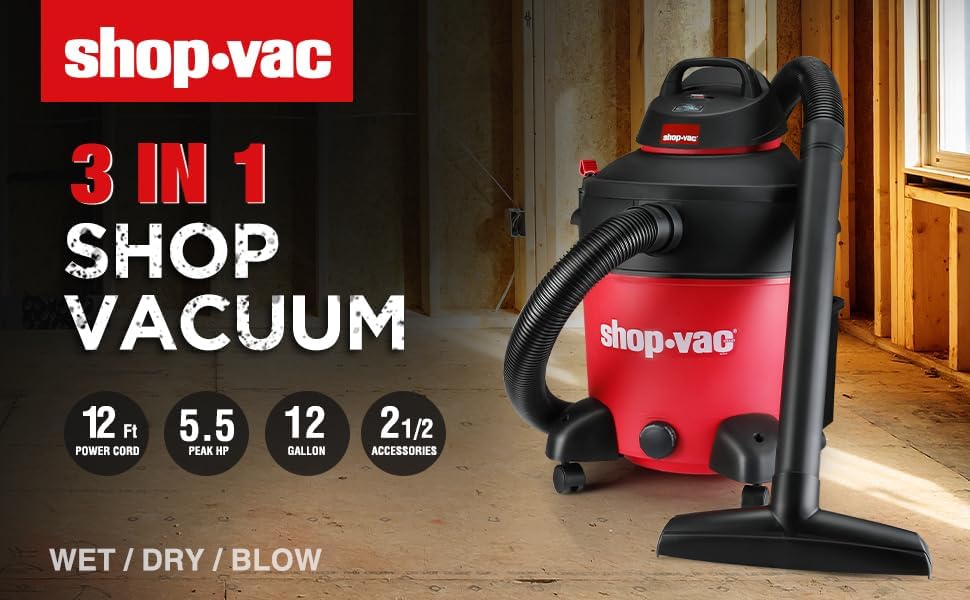 Miniatura 4 de Shop-Vac 5983089 Aspiradora húmedaseca de 12 galones y 5.5 caballos de fuerza, 2.5 pulgadas de diámetro x 8 pies, cable de 12 pies, ideal para