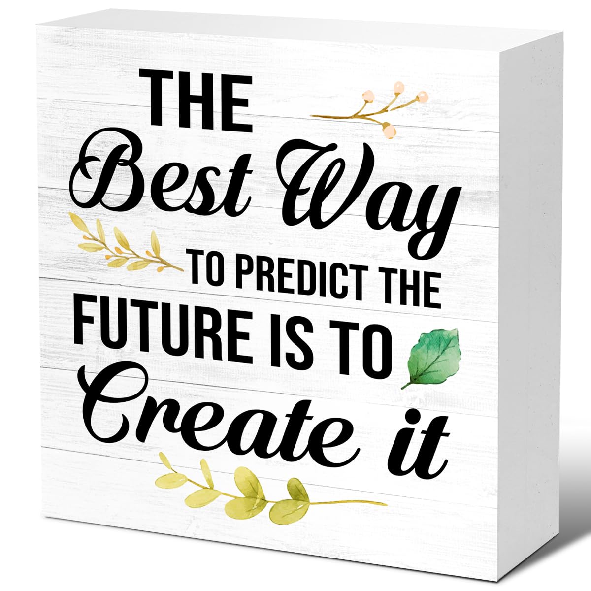 LVQHIPositive Inspirational Wood Box Sign, The Best Way to Preodict the Future Is to Create It Wood Block Sign for Home Classroom Shelf Office Table Decor Plaque sign,Motivatonal Office Decor Sign V521