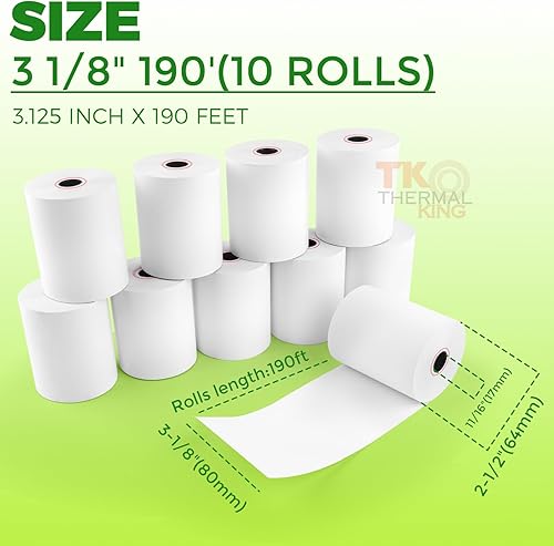 Miniatura 49 de (10 rollos) Papel térmico de 2 1/4 pulgadas x 165 pies, papel de recibo para caja registradora de negocios minoristas, se adapta a la mayoría