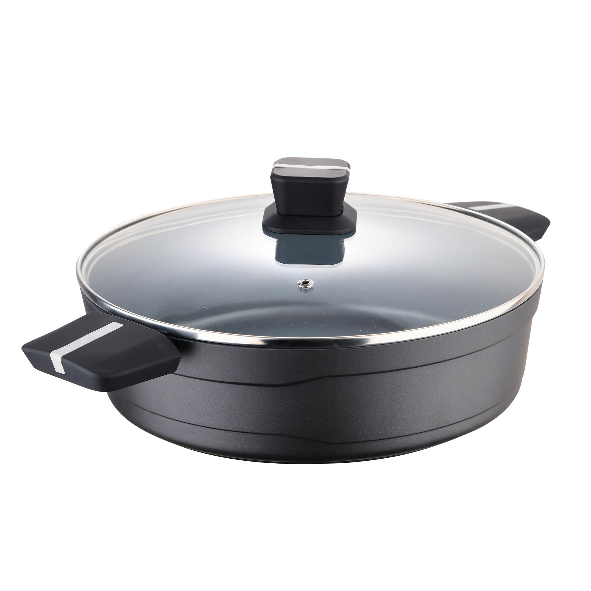 San Ignacio Bistro Grey - Olla Baja de 28cm - Fabricada en Aluminio Fundido - Interior En Acero Quantanium - Exterior En Negro Mate- Punto Inducción - Mango Soft Touch Negro