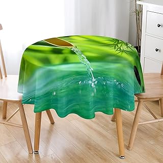 Highdi Tovaglia Rotonda Antimacchia, 3D bambù Stampa Tavolo Circolare Copertura Antipolvere Impermeabile Moderna Tovaglia Tonda per Matrimonio, Ristorante, Festa (Acqua bambù,Diametro 160cm)