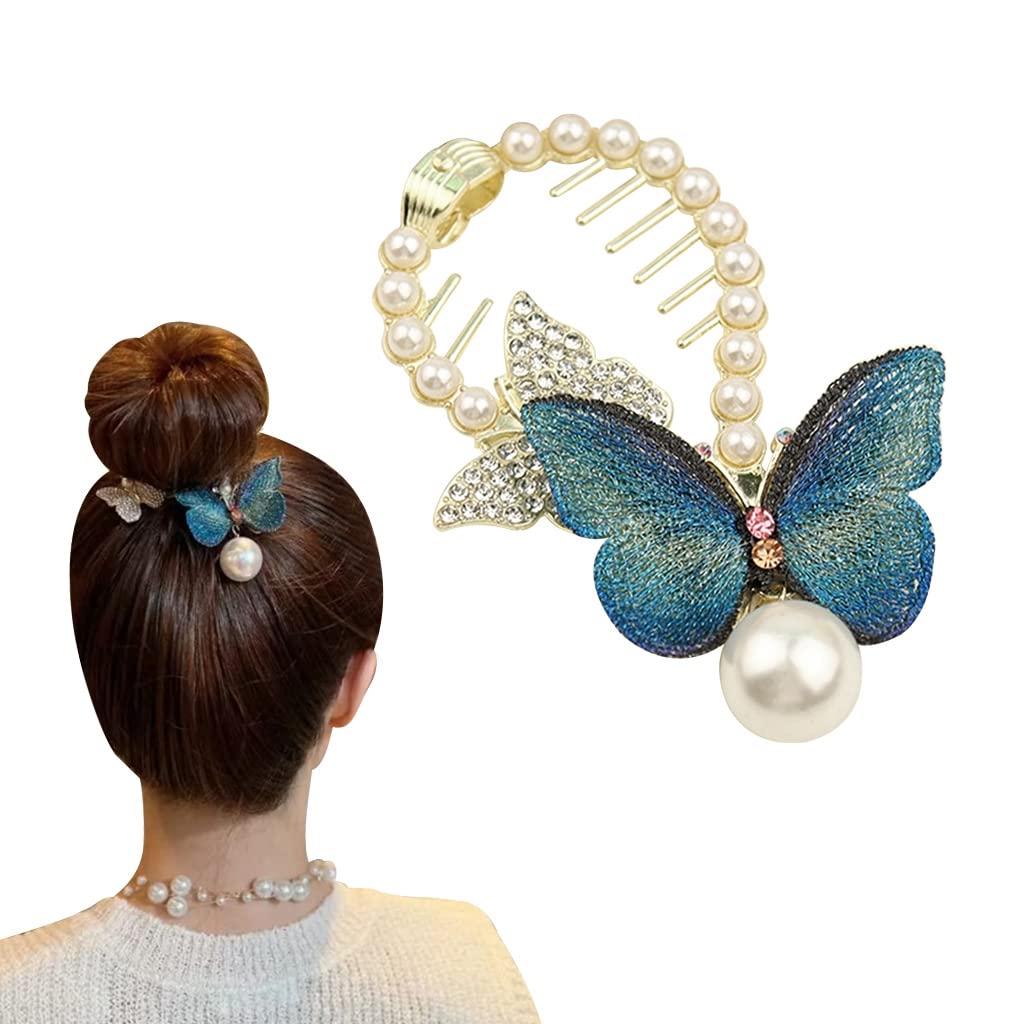 PALAY® Hair Bun Accessories for Women Pearl Butterfly Bun Holder Hair