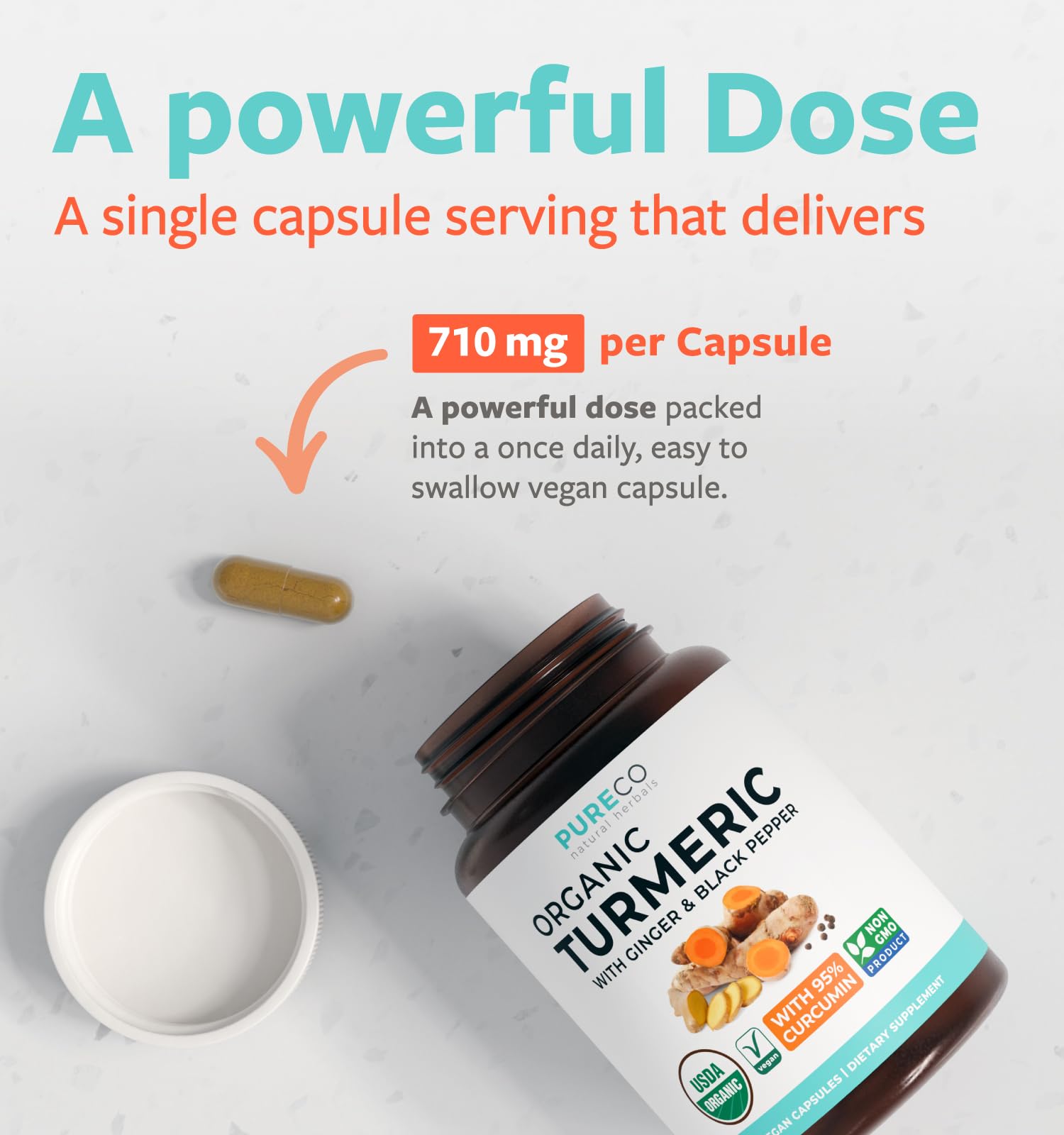 Organic Turmeric Ginger Black Pepper Supplement - High Potency Organic Turmeric Curcumin Capsules with Ginger & Black Pepper for Enhanced Benefits and Absorption - Vegan & Non-GMO (2 Month Supply) — Amazon image 4