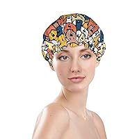 Vista 3 de Cat Face Shower Cap Reusable Waterproof,Shower Caps For Women With Double Hair Caps,Bathing Cap Hair Cap For Shower