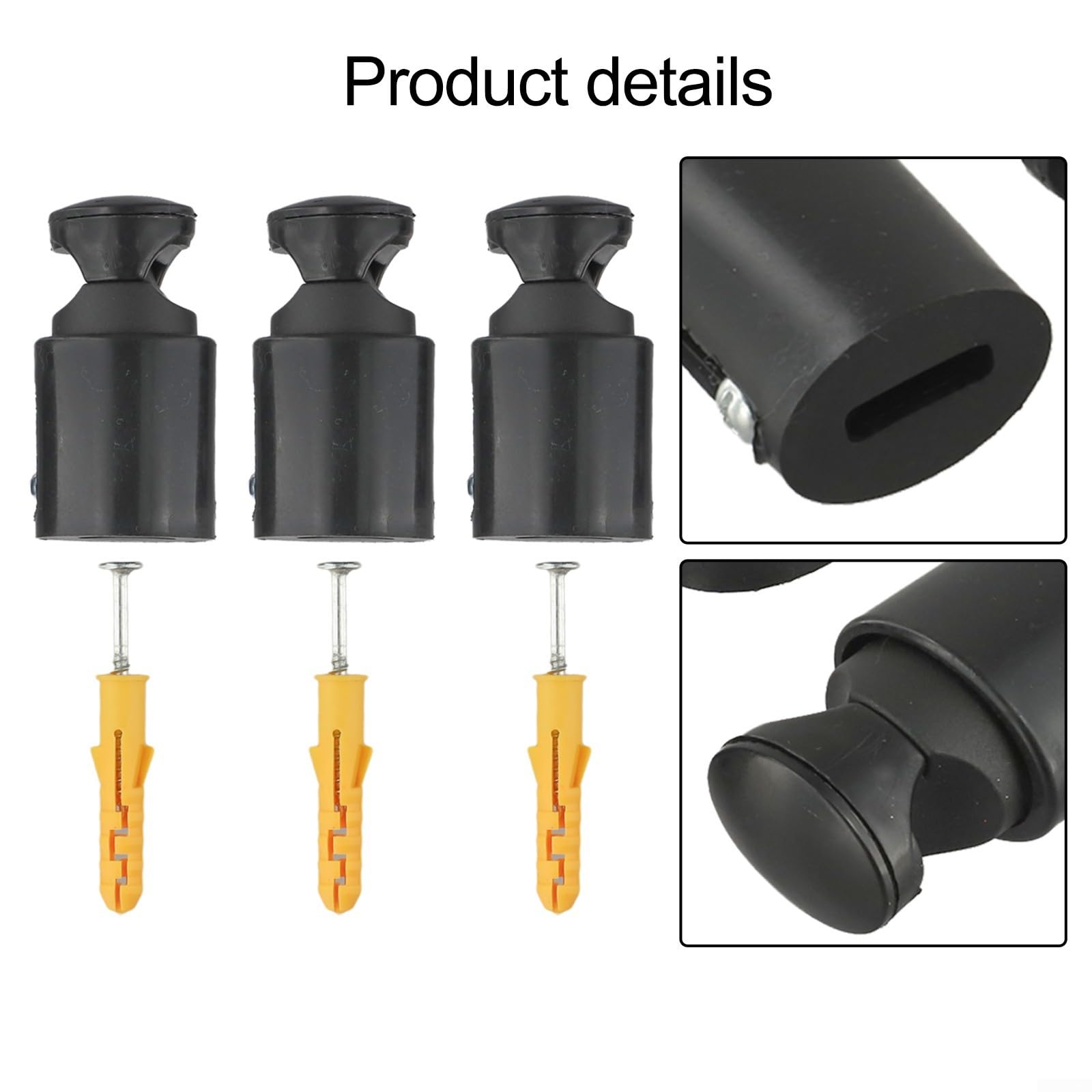 Paquete de 3 soportes de radiador ajustables de 65 a 82 mm para calefacción en pared con tornillos, ganchos de repuesto de plástico para rads de baño, negro (negro)