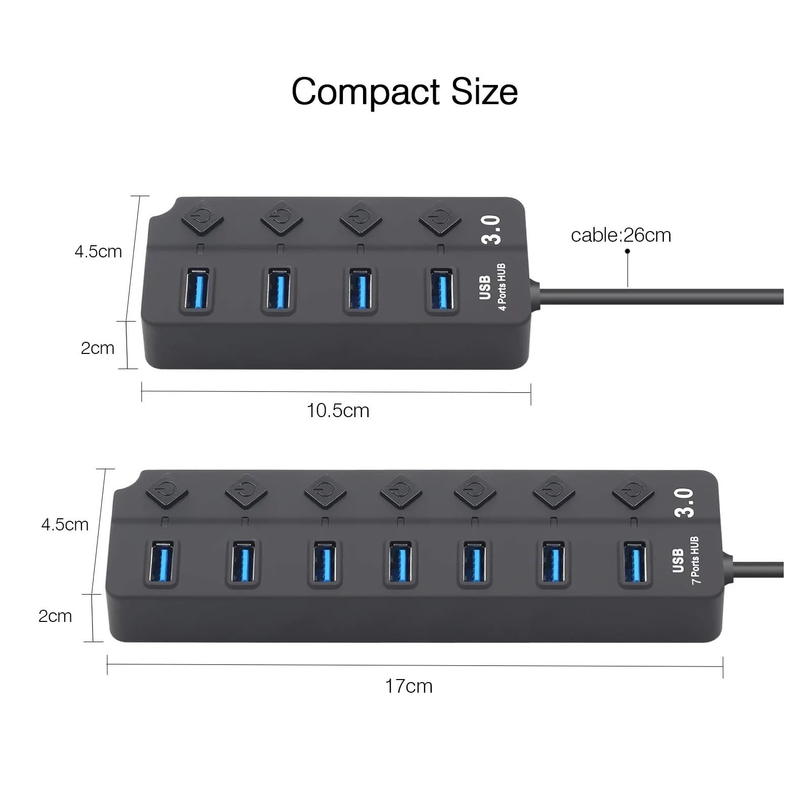 Rozdzielacz USB 3.0 2. Adapter 4 W 1 Wieloportowy Niezależny Przedłużacz Do Wyłącznika Zasilania Kabel 30 Cm Technologia Szybkiego Bezpiecznego ładowania
