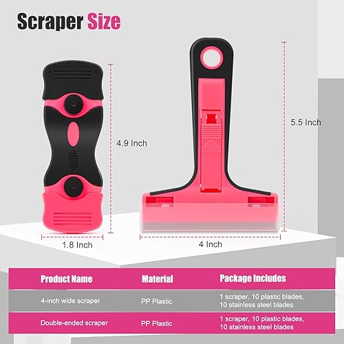Miniatura 6 de THINKLEARN Herramienta raspadora de hojas de afeitar, 2 raspadores de afeitar rosa con 40 cuchillas de repuesto, raspador de vidrio para quitar