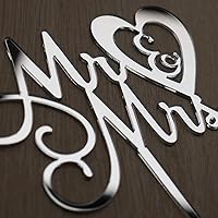 Vista 2 de Mr and Mrs Cake Topper - Wedding, Engagement, Wedding Anniversary Cake Toppers Decorations, Mirror Silver Acrylic