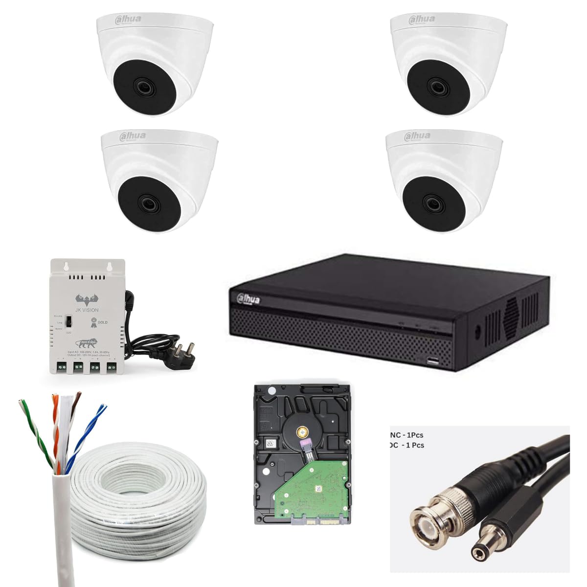 Dahua 2MP with Audio HD CCTV Camera Full Set, 4 Dome, 4 Channel DVR, 4 Channel JK Vision Power Supply, 1TB Hard Disk, 90 Meter Cable, BNC/DC Connector-picture-30