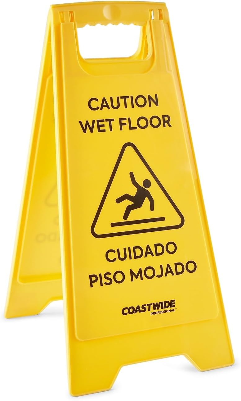 Coastwide Professional Safety Floor Sign, High‑Visibility Yellow, Double‑Sided, 2-Pack — Caution Signage for Wet Floors & Facility Safety Compliance