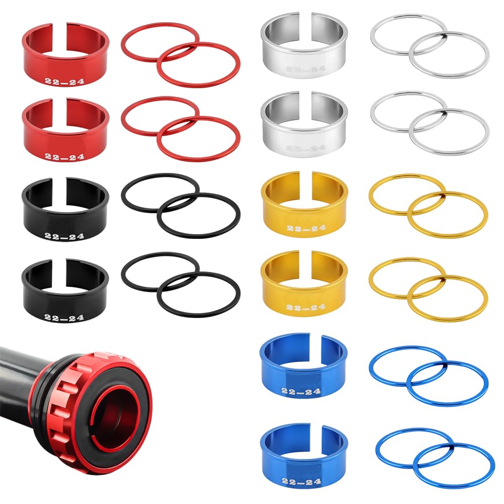 Albedel Bicycle Bottom Bracket Adapter 2 Sets each 5 Colors 24 mm to 22 mm BB Shaft Spacer Shims Crankset Washer converter Aluminum Alloy Total 10 sets For MTB Road Mountain Bike