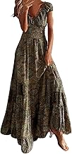 NNGOTD Robe de Soiree Femme Robe Longue Florale à col en V pour Femmes Robe Longue de Plage bohème sans Manches Jupe De Table Bleu Robe Femme Enceinte