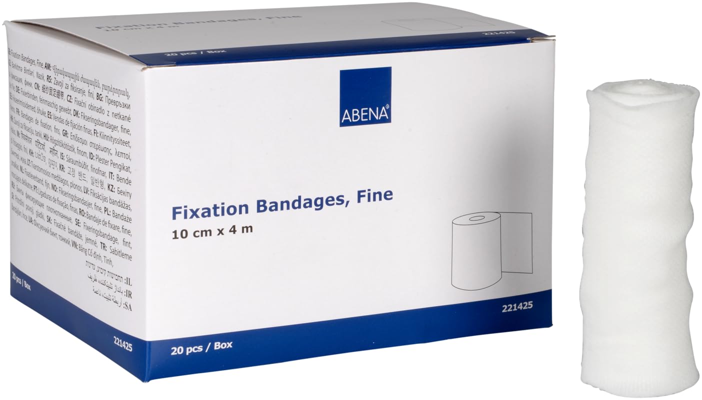 ABENA Fine Fixation Bandage, 10cm x 4m, Pack of 20 Rolls, Non-Adhesive, ≥80% Stretch Capacity, Breathable Non-Woven Retention Bandage, Soft Stretch for Wound Dressings, Catheter & Drains, Latex Free