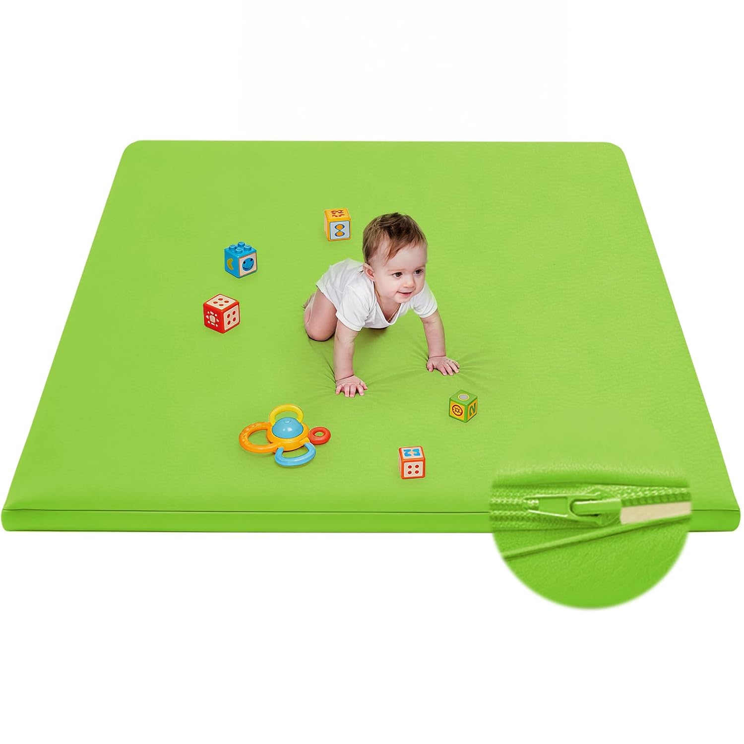 Waterproof Baby Play Mat for Floor Memory Foam 47 * 47 Cushion Playpen Playmat Tummy Time Crawling Mat Nursery Rug Thick Pad Create Soft & Safe Area for Infants,Toddler,Kids,Green