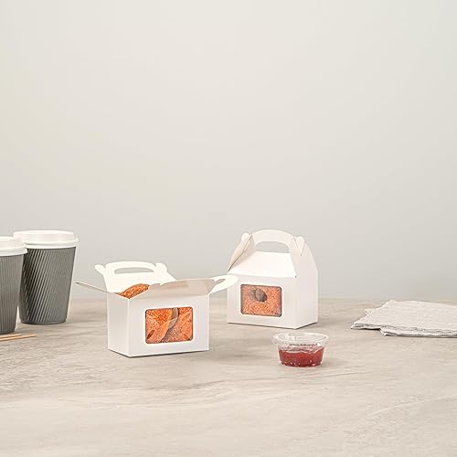 Miniatura 13 de Bio Tek - Cajas a dos aguas de 4 x 2.5 x 2.5 pulgadas para recuerdos de fiesta, 100 cajas de regalo duraderas a rayas, ventana transparente, asa