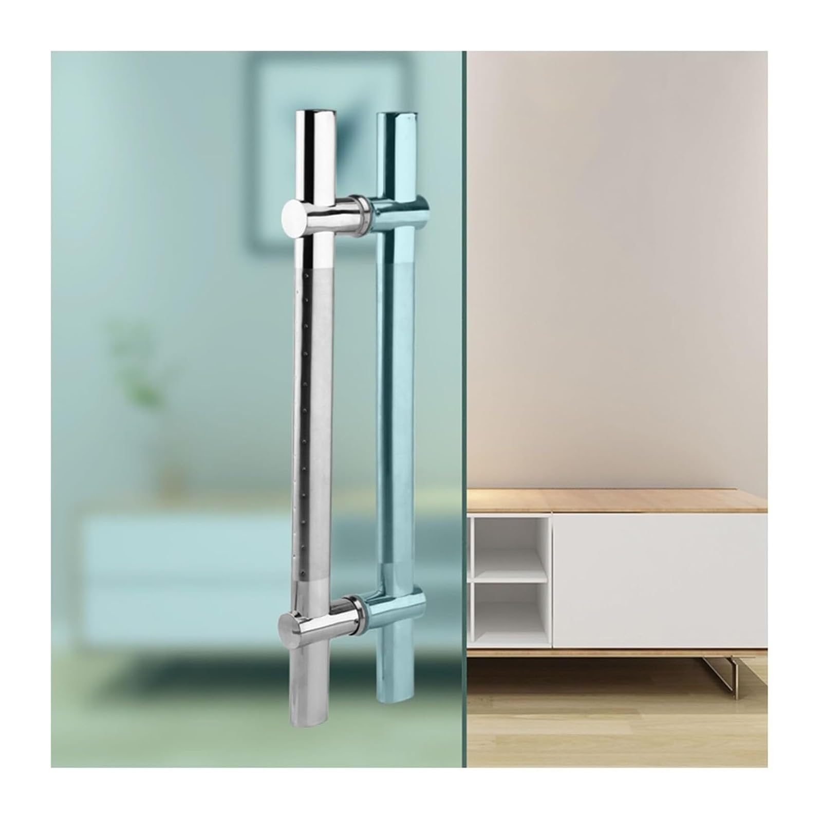 LQZAXSRDR Sliding Barn Door Handle, Glass Door Handles Stainless Steel Adjustable Hole Spacing Silver Pitch 600-800mm(Pitch-800mm)