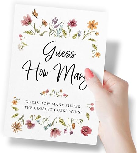 Miniatura 7 de Printed Party Juego de adivinanzas en tarro de caramelo (juego de 50), tema de flores silvestres, incluye letrero de mesa a juego