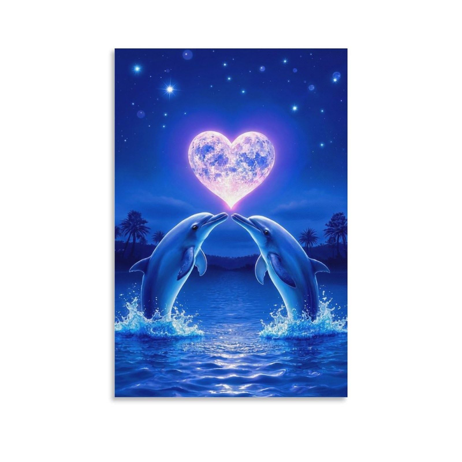 DHBANEIOK Dolphin Love Night Wall Decor Poster Canvas Prints Picture Modern Wall Art Picture Wall Hanging for Dining Room Kitchen Home Office Decor 24x36inch(60x90cm)
