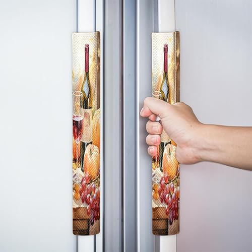 Miniatura 6 de Juego de 2 manijas de puerta de refrigerador, botellas de vino, calabaza de uva, juego de 2 manijas lavables para electrodomésticos de cocina,