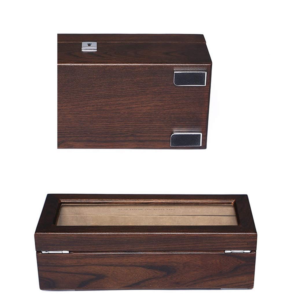 Scatola portaoggetti per orologi, in legno per 5 orologi, scatola da collezione di gioielli con serratura e coperchio in vetro, perfetta per uomini e donne, 30 x 12 x 10 cm