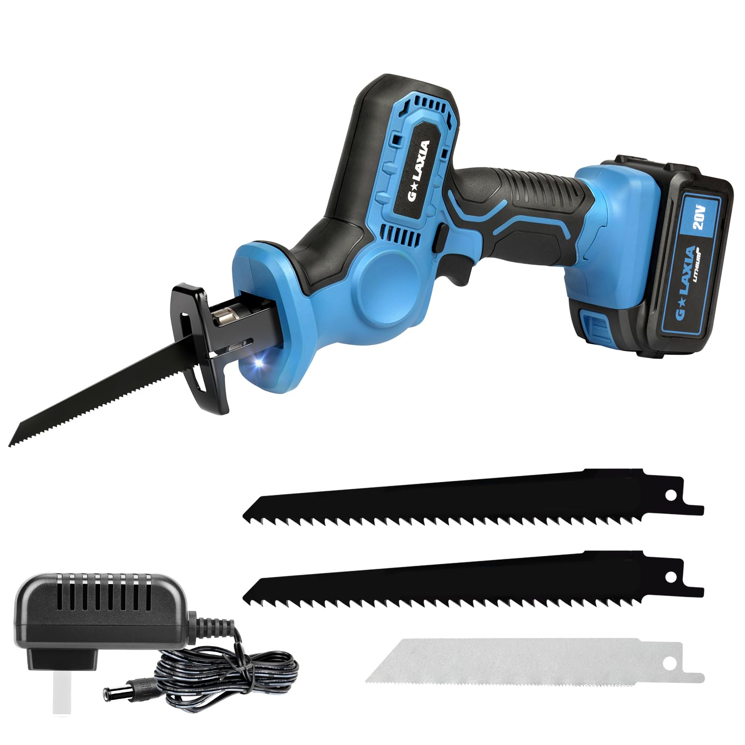 G LAXIA Reciprocating Saw, 20V Cordless Reciprocating Saw with 4.0Ah Battery, Tool-Free Blade Change, 3Pcs Blades for Wood, Soft Metal, PVC Pipe