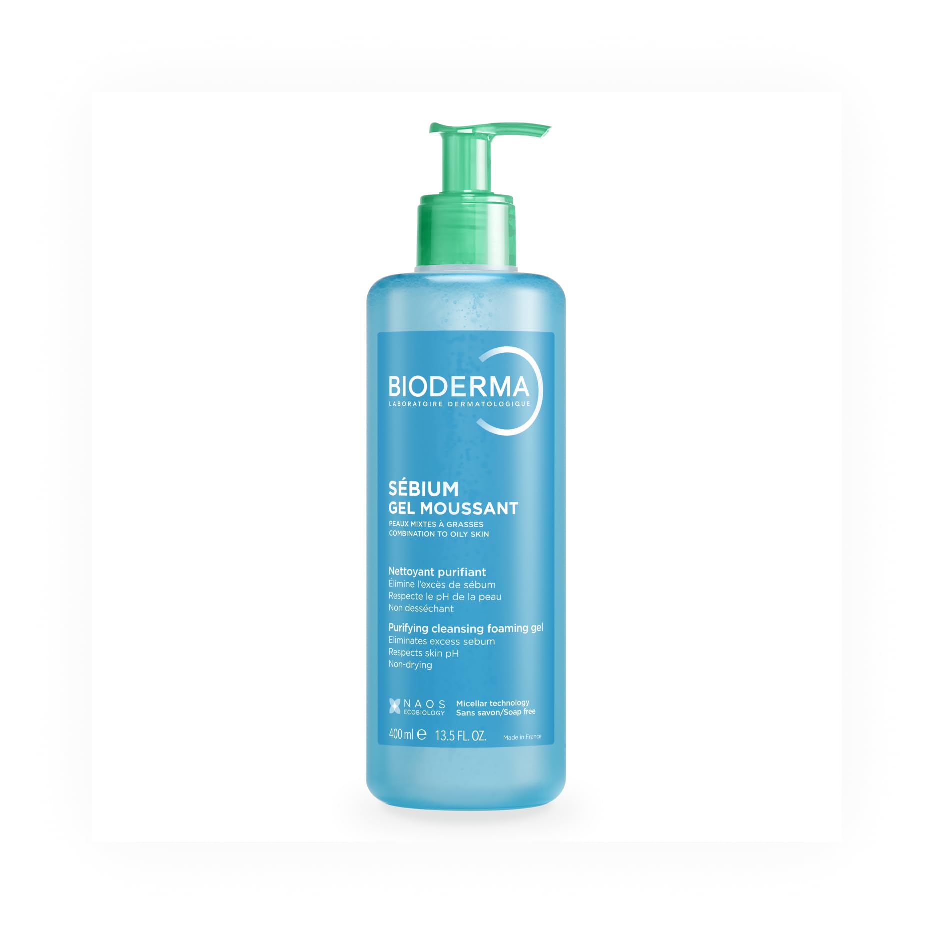 BIODERMA Sébium Gel Moussant – Nettoyant purifiant doux – Élimine l’excès de sébum et les impuretés – Peaux mixtes à grasses – Prescrit par des dermatologues – Flacon-pompe 400 ml