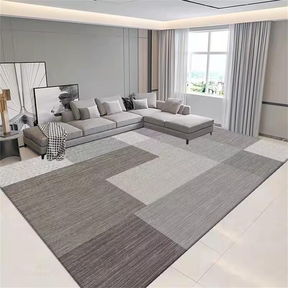 Tapis lavable et antidérapant TiLEze grand format gris pour salon et chambre