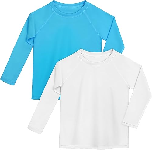 Poroka Paquete de 2 camisetas de natación de manga larga UPF 50+ para niñas y niños pequeños, camiseta deportiva ligera para deportes al aire libre