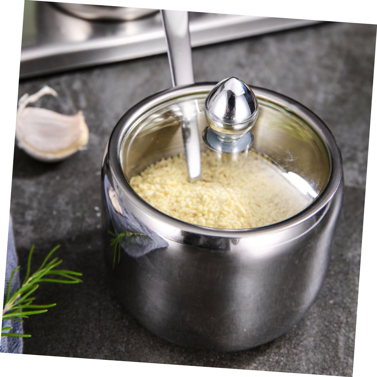 Gewürzgläser aus Edelstahl Salzbehälter Vorratsgläser für Gewürze Kaffee Tee und Zucker mit Sockel