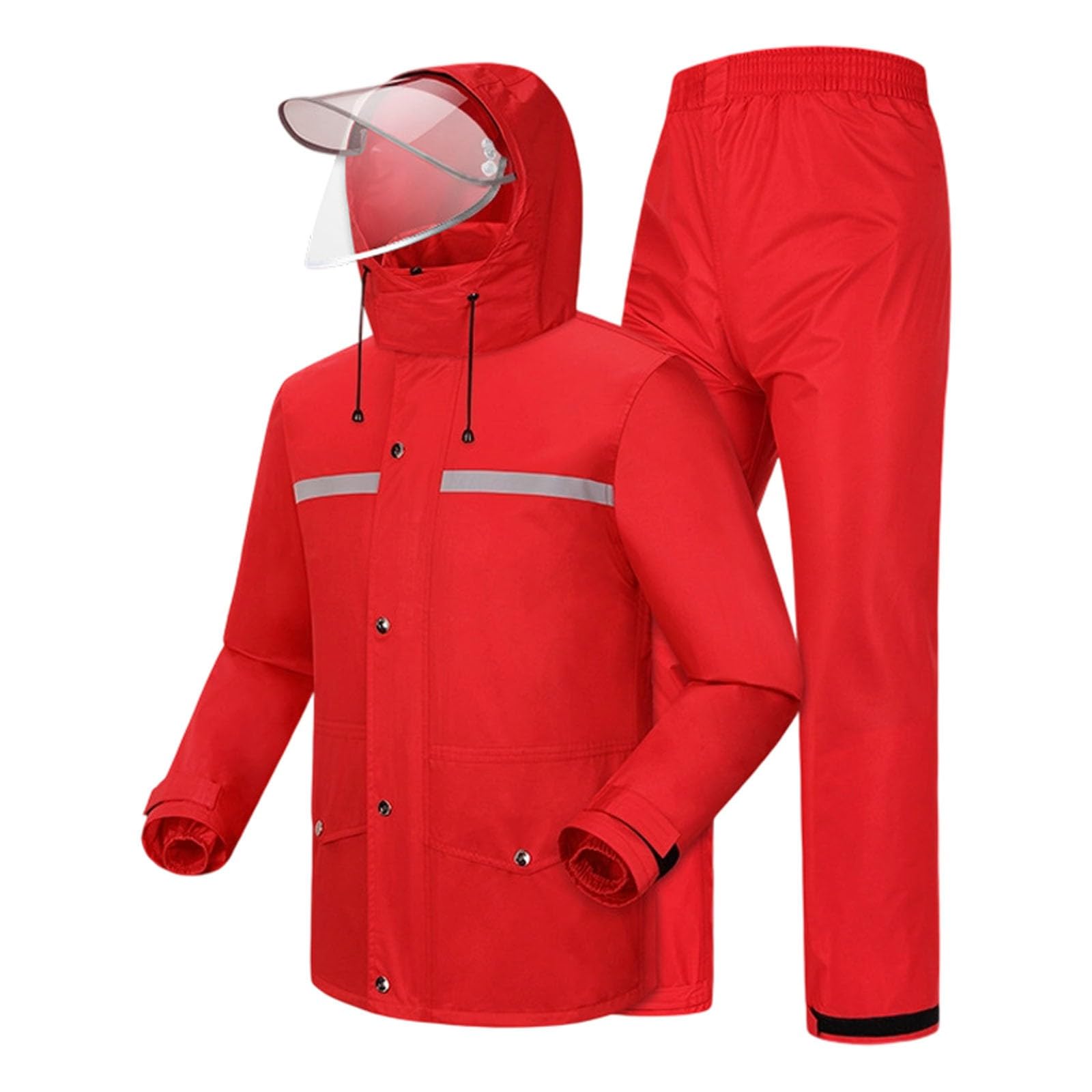 Traje de lluvia para hombre y mujer, chaqueta impermeable con capucha y pantalones de lluvia, ropa de lluvia para moto al aire libre con rayas reflectantes para ciclismo, ropa de trabajo