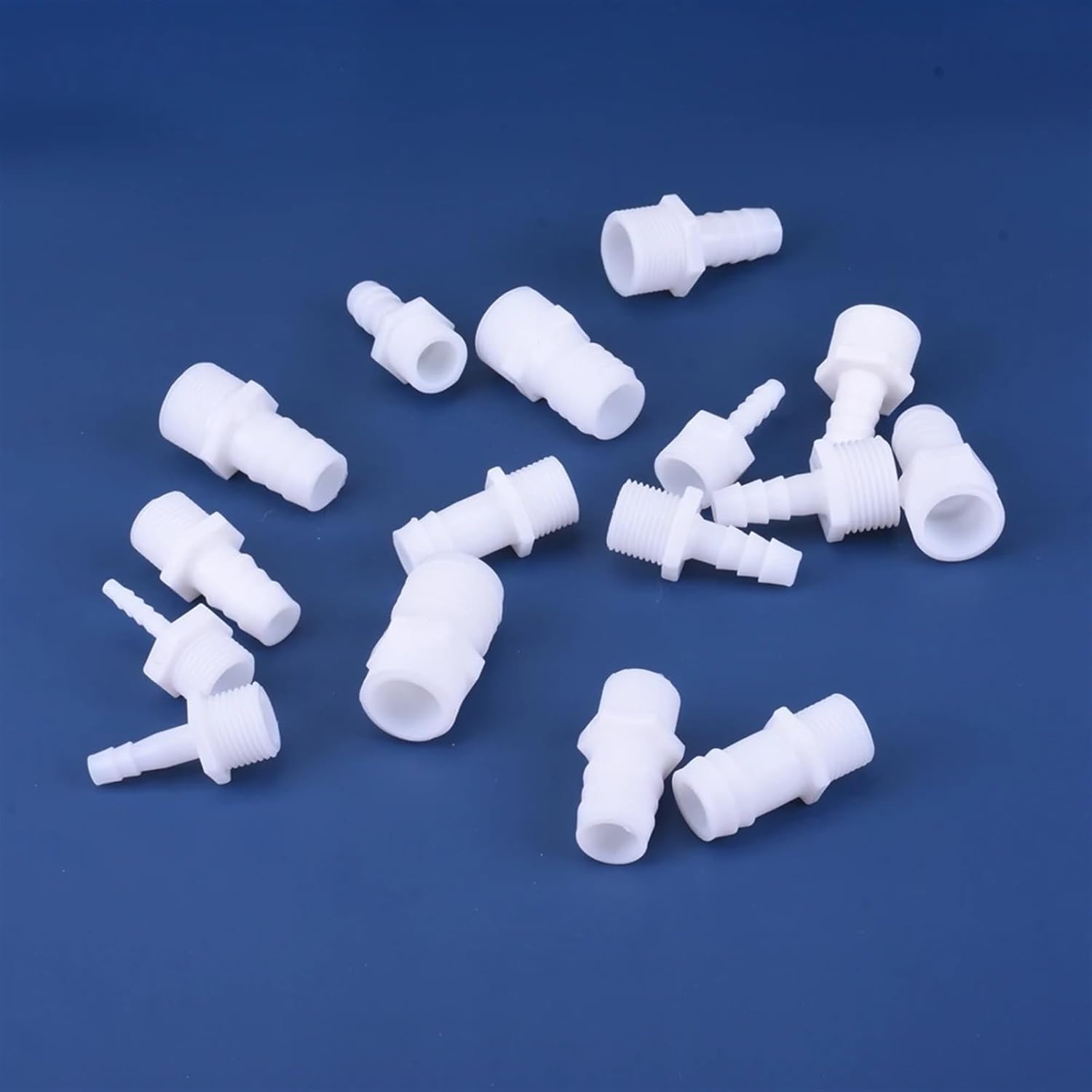 Plastic Pipe Fitting Pagoda Barb To 1/2 3/4 Male Thread White PE Coupling Straight Fish Tank Hose Connector 1pcs(Gold 4pcs)
