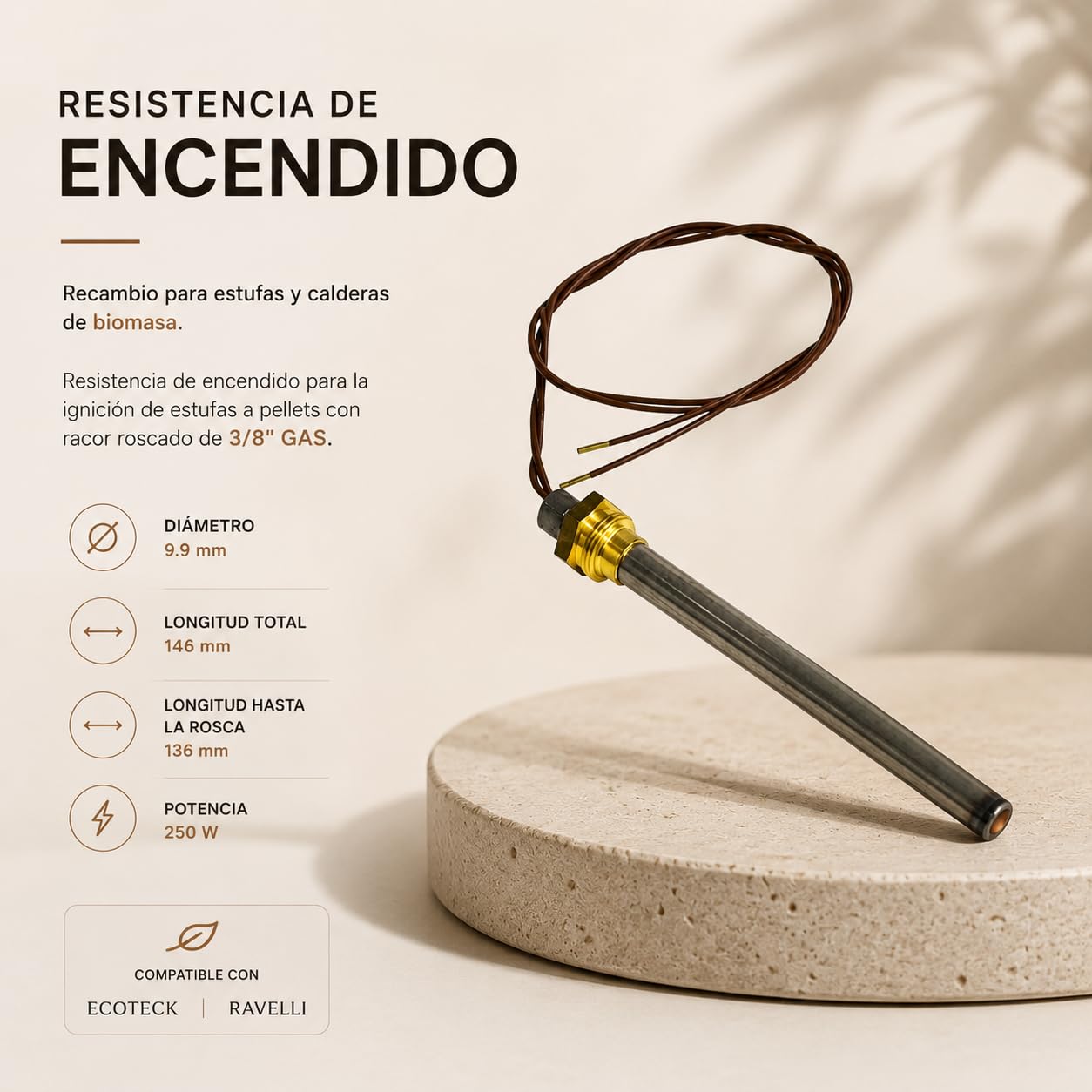 Resistencia estufas de pellet D9.9mm Longitud 136mm | Estufas pellet | Resistencia de encendido | Sistemas de calefacción, estufas y sistemas de biomasa