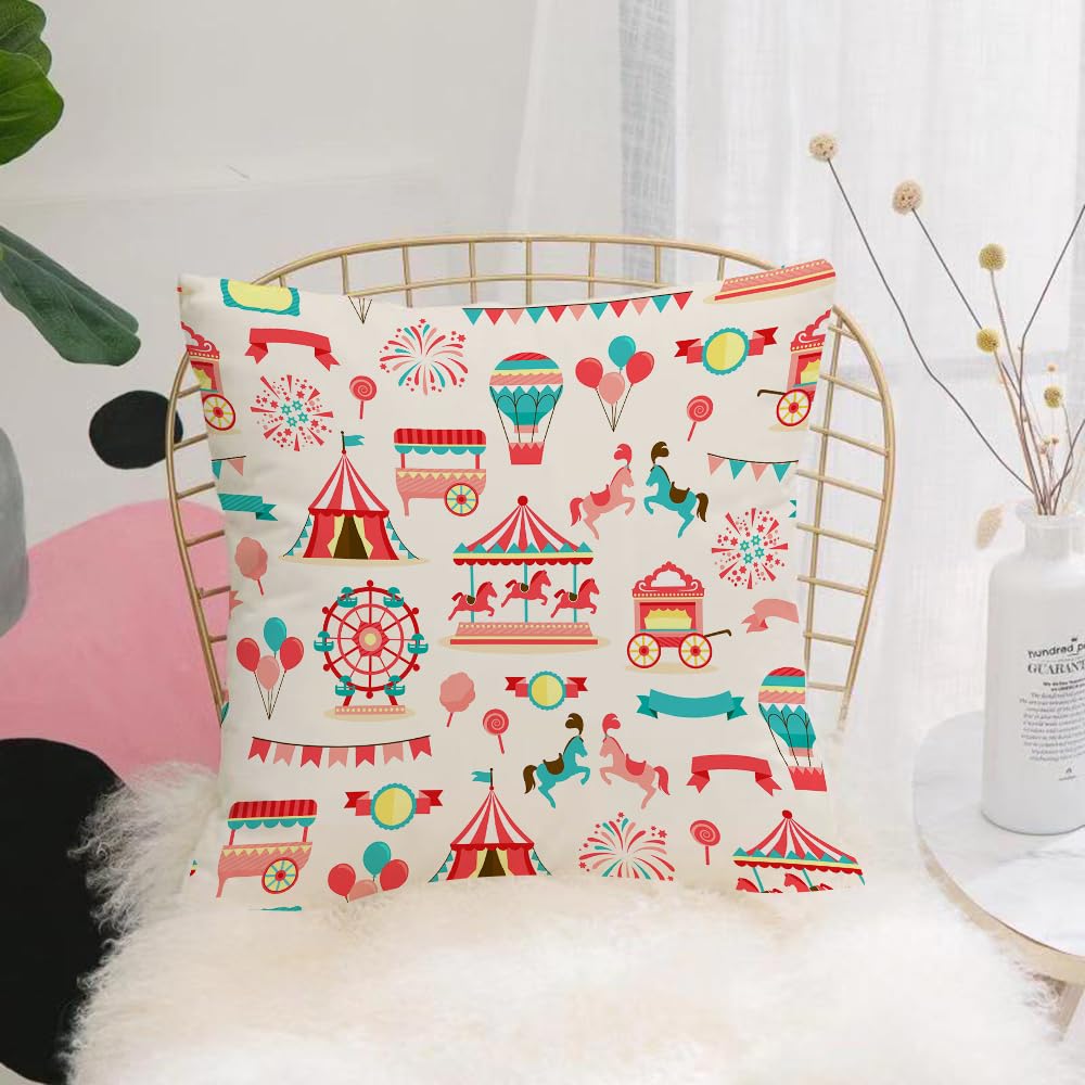 HYOSXW Cushion Cover,Throw Pillow Case Home Decorative for Living Room Bedroom Sofa Chair 16X16 Inch,pattern with vintage carnival elements,Pillowcase 40X40cm