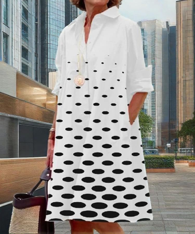 Womens 2025 Long Sleeve Button Down Shirt Summer Dress Casual V Neck Loose Fit Midi Shirt Dresses with Pockets - Image 3
