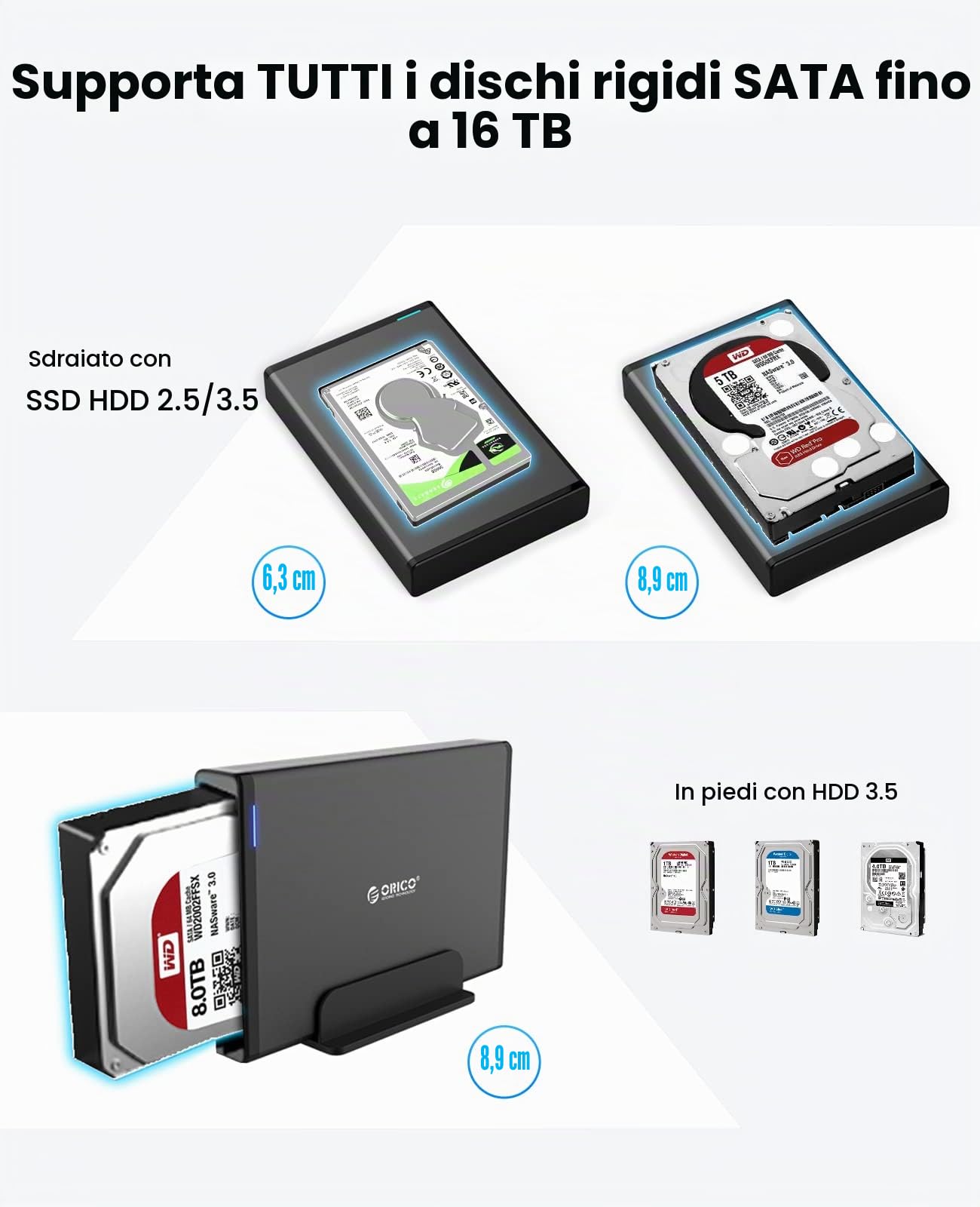 ORICO Custodia Esterna Disco Rigido da 3,5 Pollici con Telaio Rimovibile, USB 3.0 a SATA 3.0 per SATA / HDD / SSD Supporto 16TB e UASP,Viti di Blocco,Alluminio(Nero 7688U3)
