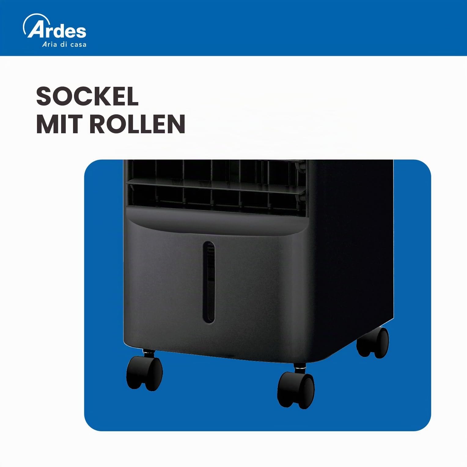 Ardes Penny Q-BLACK Verdunstungskühler 60W mit Automatischer Oszillation, 3 Geschwindigkeiten, Timer 7,5 h, mando, Digitales LED-Panel, Touch-Bedienung, 4 L Tank und Rollen