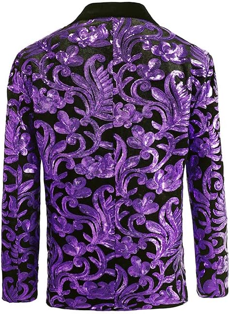 Men's Fashion Velvet Sequins Blazer Floral Pattern Party Prom Suit Jacket - Image 3